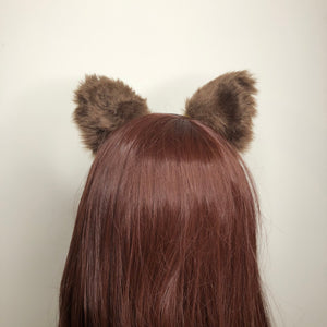 Cat ears Kitty Cosplay Headwear Brown Furry Yellow Fur Inside Animal Headband Costume