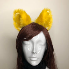 Load image into Gallery viewer, Big Cat ears Kitty Cosplay Headwear Yellow Furry Yellow Fur Inside Animal Headband Costume