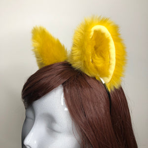 Big Cat ears Kitty Cosplay Headwear Yellow Furry Yellow Fur Inside Animal Headband Costume