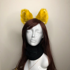 Big Cat ears Kitty Cosplay Headwear Yellow Furry Yellow Fur Inside Animal Headband Costume