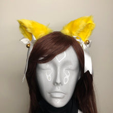 Load image into Gallery viewer, Cat ears Kitty Cosplay Headwear Yellow Furry Animal Headband Costume Silver Bell Bow