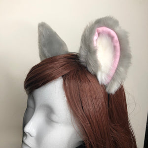 Big Cat ears Kitty Cosplay Headwear Gray Furry White Fur Inside Animal Headband Costume