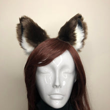 Load image into Gallery viewer, Big Cat ears Kitty Cosplay Headwear Dark Brown Furry White Fur Inside Animal Headband Costume