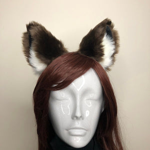 Big Cat ears Kitty Cosplay Headwear Dark Brown Furry White Fur Inside Animal Headband Costume