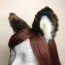 Load image into Gallery viewer, Big Cat ears Kitty Cosplay Headwear Dark Brown Furry White Fur Inside Animal Headband Costume