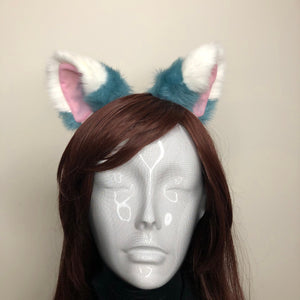 Cat Ears Kitty Cosplay Headwear Blue Cyan-Blue White Furry Pink Inside Animal Headband Costume