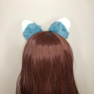 Cat Ears Kitty Cosplay Headwear Blue Cyan-Blue White Furry Pink Inside Animal Headband Costume