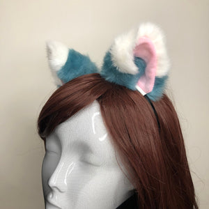 Cat Ears Kitty Cosplay Headwear Blue Cyan-Blue White Furry Pink Inside Animal Headband Costume