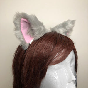 Cat ears Kitty Cosplay Headwear Gray Furry pink Inside Animal Headband Costume