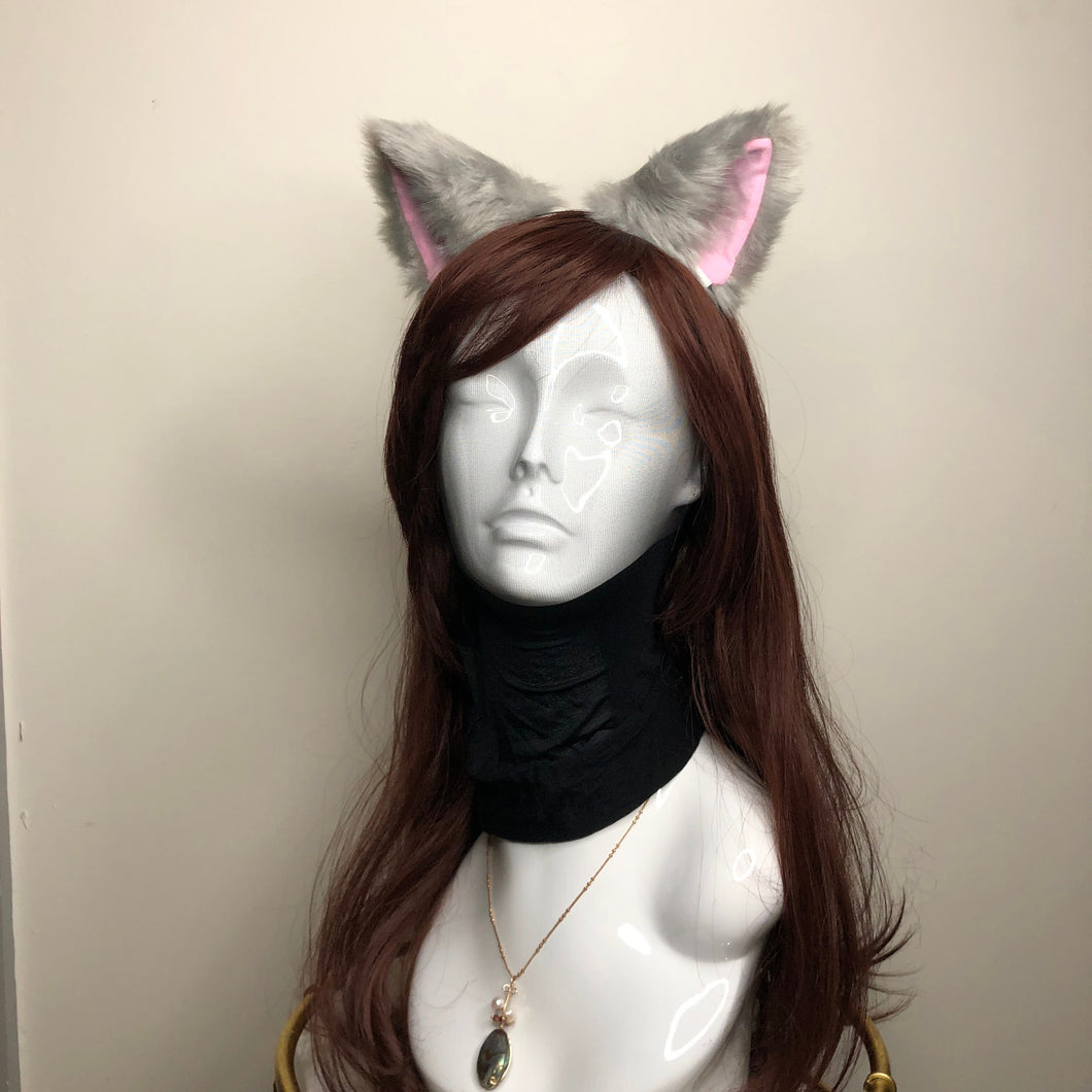 Cat ears Kitty Cosplay Headwear Gray Furry pink Inside Animal Headband Costume