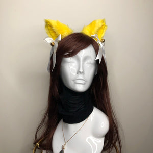 Cat ears Kitty Cosplay Headwear Yellow Furry Animal Headband Costume Silver Bell Bow