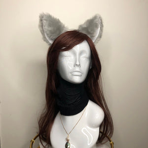 Big Cat ears Kitty Cosplay Headwear Light Gray Furry White Inside Animal Headband Costume