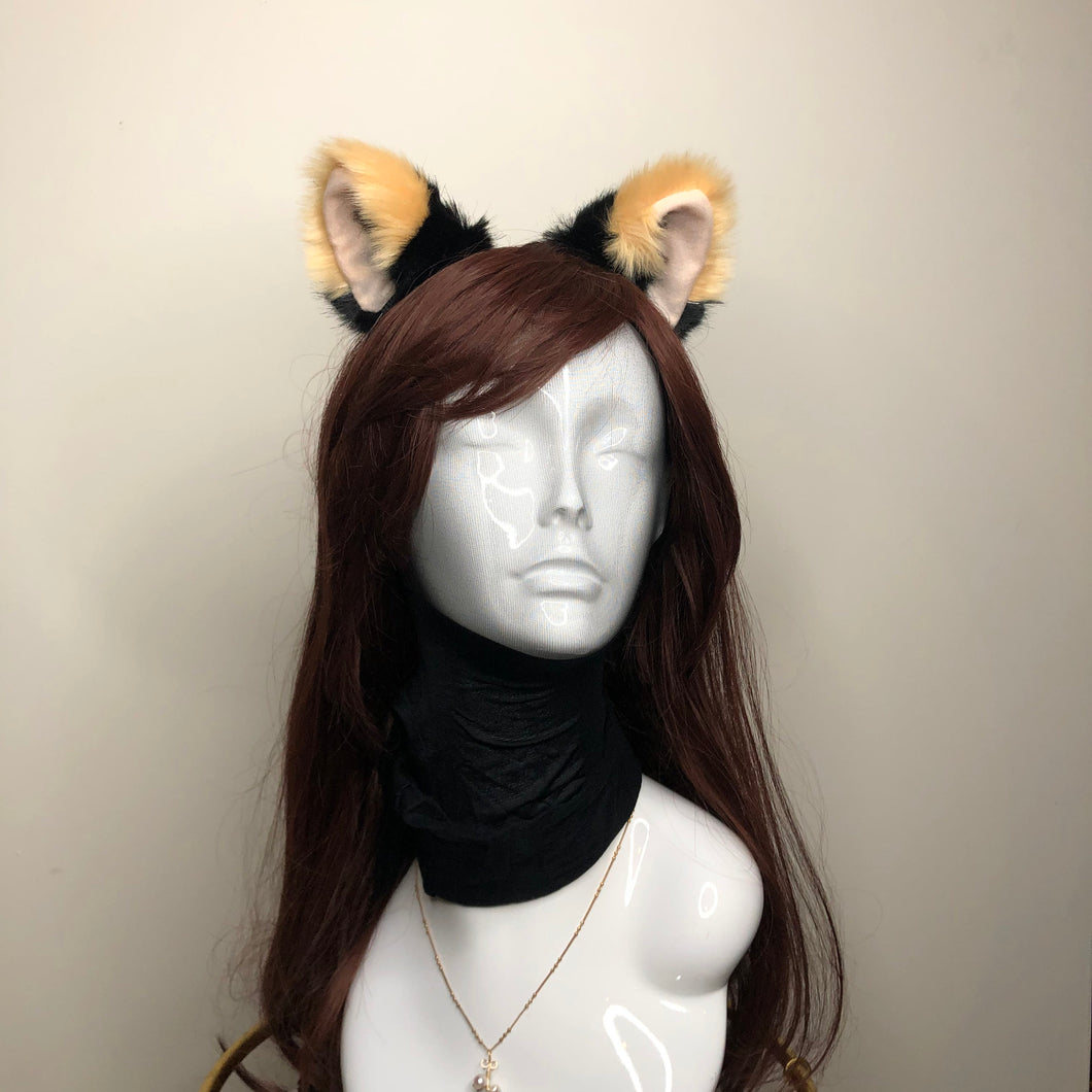 Big Cat ears Kitty Cosplay Headwear Black Furry Light Yellow Inside Animal Headband Costume