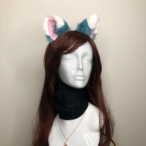 Cat Ears Kitty Cosplay Headwear Blue Cyan-Blue White Furry Pink Inside Animal Headband Costume