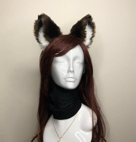 Big Cat ears Kitty Cosplay Headwear Dark Brown Furry White Fur Inside Animal Headband Costume