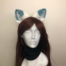 Load image into Gallery viewer, Big Cat ears Kitty Headwear White Furry Indigo on Top White Fur inside Animal Headband Costume