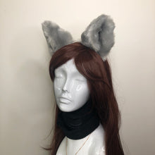 Load image into Gallery viewer, Big Cat ears Kitty Fox Headwear Gray Soft Furry Thick Grey Fur inside Animal Headband Costume Bow Bells【NALUMI】