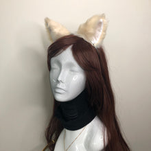 Load image into Gallery viewer, Cat ears Kitty Headwear Beige Furry white inside Animal Headband Costume Bow Bells