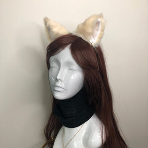 Cat ears Kitty Headwear Beige Furry white inside Animal Headband Costume Bow Bells