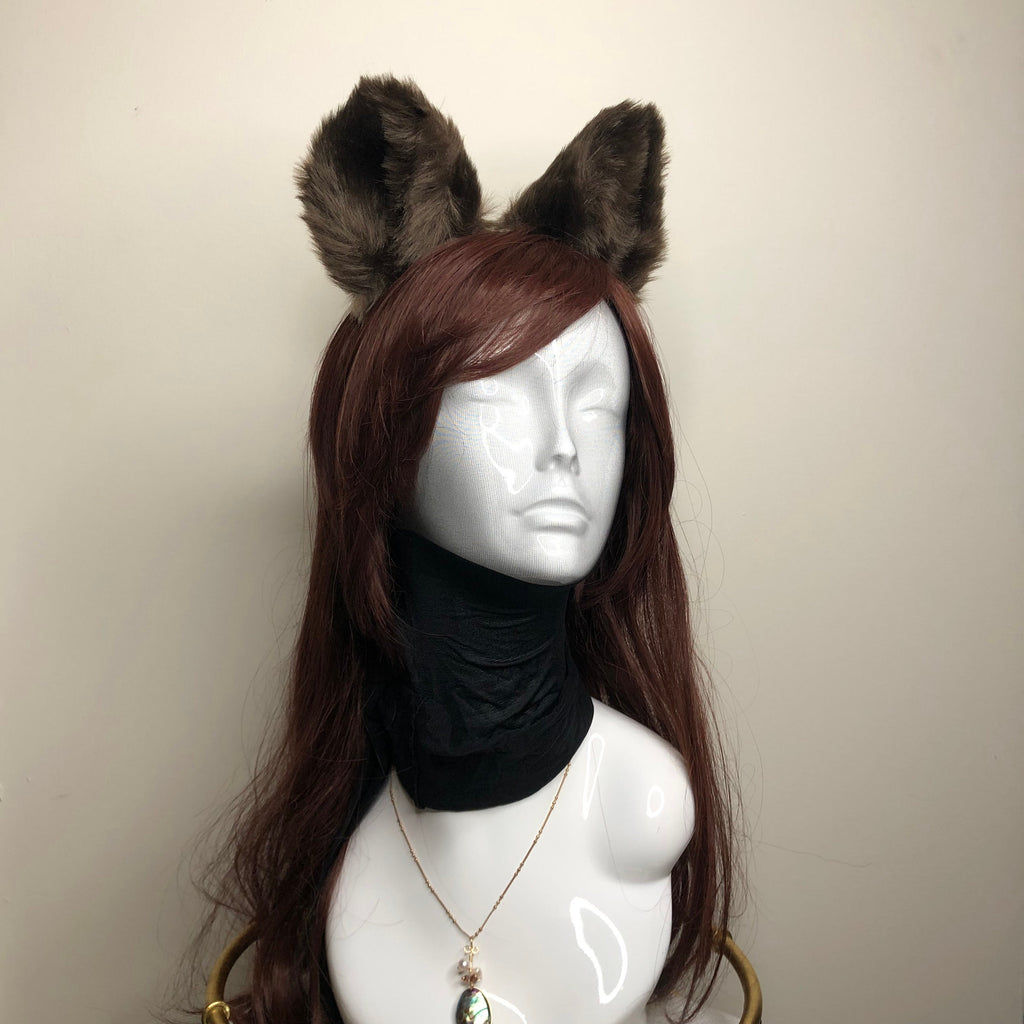 Big Cat Fox Ears Kitty Cosplay Headwear Dark Brown Furry Brown Inside Animal Headband Costume