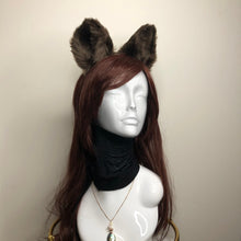 Load image into Gallery viewer, Big Cat Fox Ears Kitty Cosplay Headwear Dark Brown Furry Brown Inside Animal Headband Costume