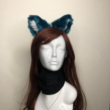 Load image into Gallery viewer, Cat ears Kitty Cosplay Headwear Dark Blue Furry White Fur Inside Animal Headband Costume