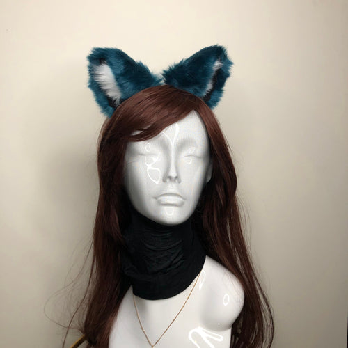 Cat ears Kitty Cosplay Headwear Dark Blue Furry White Fur Inside Animal Headband Costume