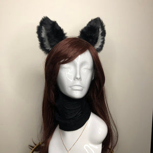 Big Cat ears Kitty Cosplay Headwear Black Gray Furry Gray Fur Inside Animal Headband Costume