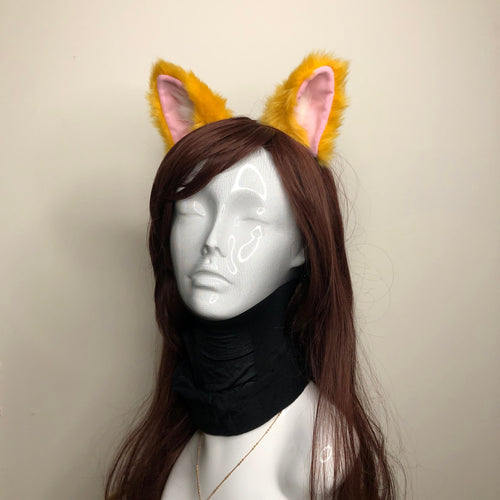 Cat ears Kitty Cosplay Headwear Yellow Furry White Fur Inside Animal Headband Costume