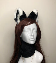 Load image into Gallery viewer, Big Cat Ears Kitty Cosplay Headwear Black White Furry White Fur Inside Animal Headband Costume