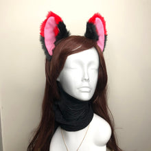 Load image into Gallery viewer, Big Cat ears Kitty Headwear Black Red Furry Pink Inside Animal Headband Costume