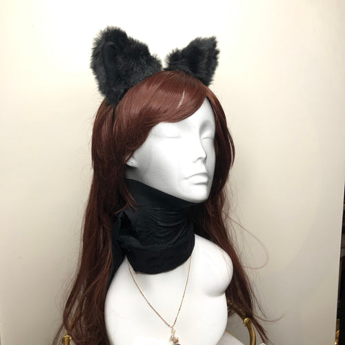 Cat ears Kitty Headwear Black Furry Animal Headband Costume Bell Bow