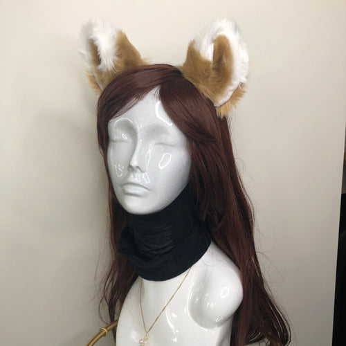 Cat ears Kitty Fox Headwear Light Brown Soft Furry White Top Soft Fur inside Animal Headband Costume