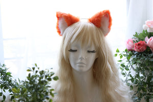 Big Cat ears Cute Kitty Headwear Headband Orange Furry Animal Headband Costume Bow Bells