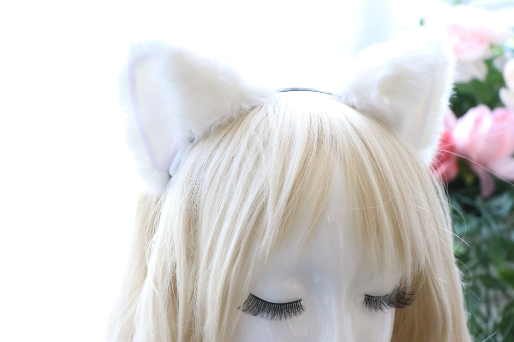 Cat ears Kitty Headwear White Furry Animal Headband Costume Bow Bells morning