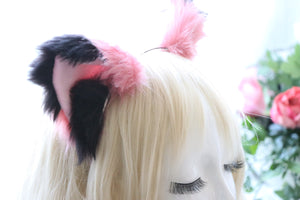 Cat ears Kitty Fox Ears Headwear Black/Watermelon Pink Furry Animal Headband Costume Bow Bells