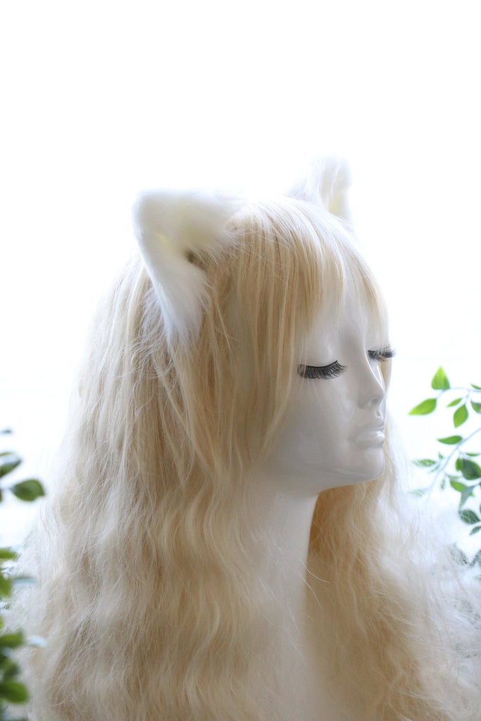 White Cat ears Kitty kitten Cosplay Anime Headwear Long Furry Animal Hair clip Hairpin Costume Natural Simulation