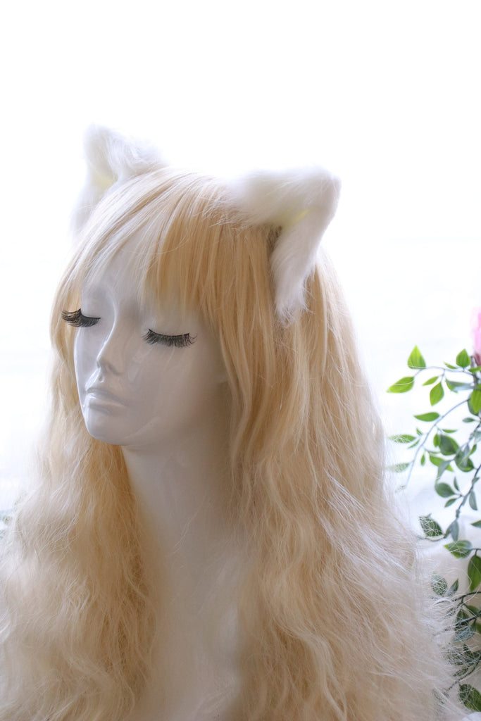 White Cat ears Kitty kitten Cosplay Anime Headwear Long Furry Animal Hair clip Hairpin Costume Natural Simulation