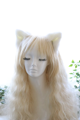 White Cat ears Kitty kitten Cosplay Anime Headwear Long Furry Animal Hair clip Hairpin Costume Natural Simulation