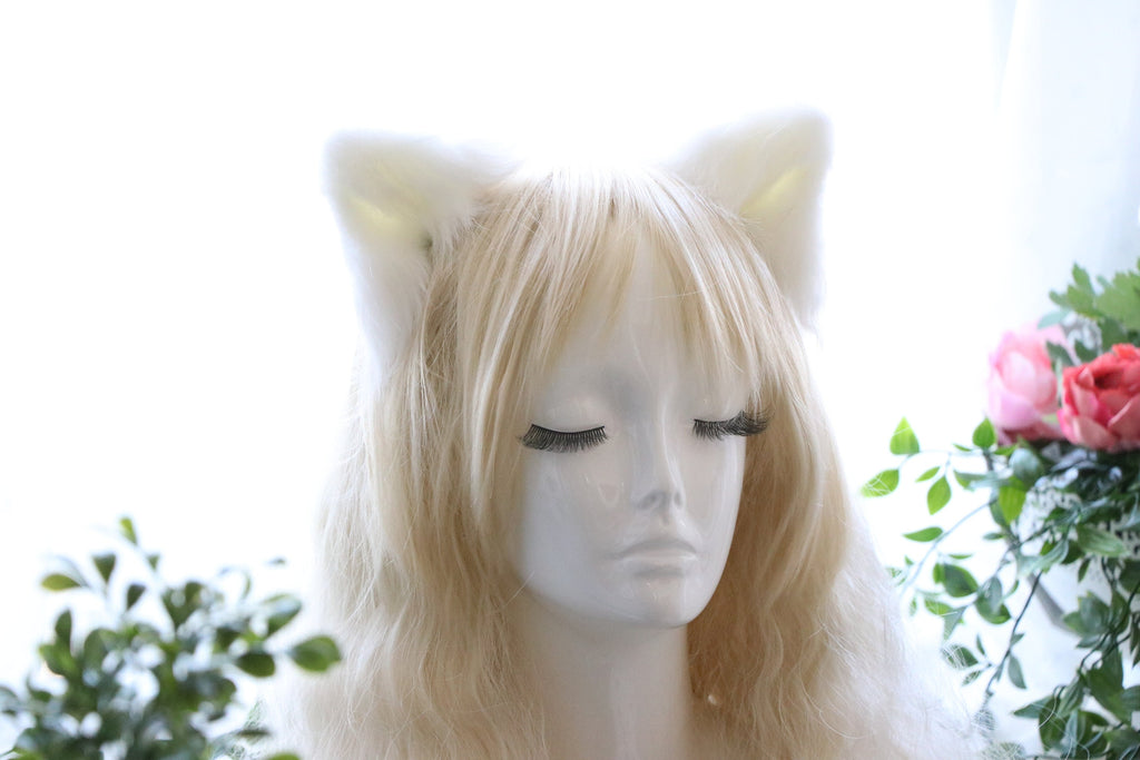 White Cat ears Kitty kitten Cosplay Anime Headwear Long Furry Animal Hair clip Hairpin Costume Natural Simulation