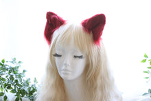 Load image into Gallery viewer, Cat ears Kitty Headwear Cute Wine Red Long Furry Animal Hairclip Hairpin Costume Natural Simulation