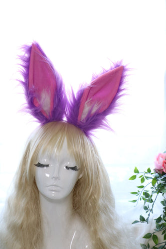Purple pink Fox Ears long fur Cosplay Animal Furry Bunny ears Rabbit Easter NALUMI