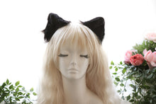 Load image into Gallery viewer, Black Cat ears Kitty kitten Cosplay Anime Headwear Long Furry Animal Hair clip Hairpin Costume Natural Simulation