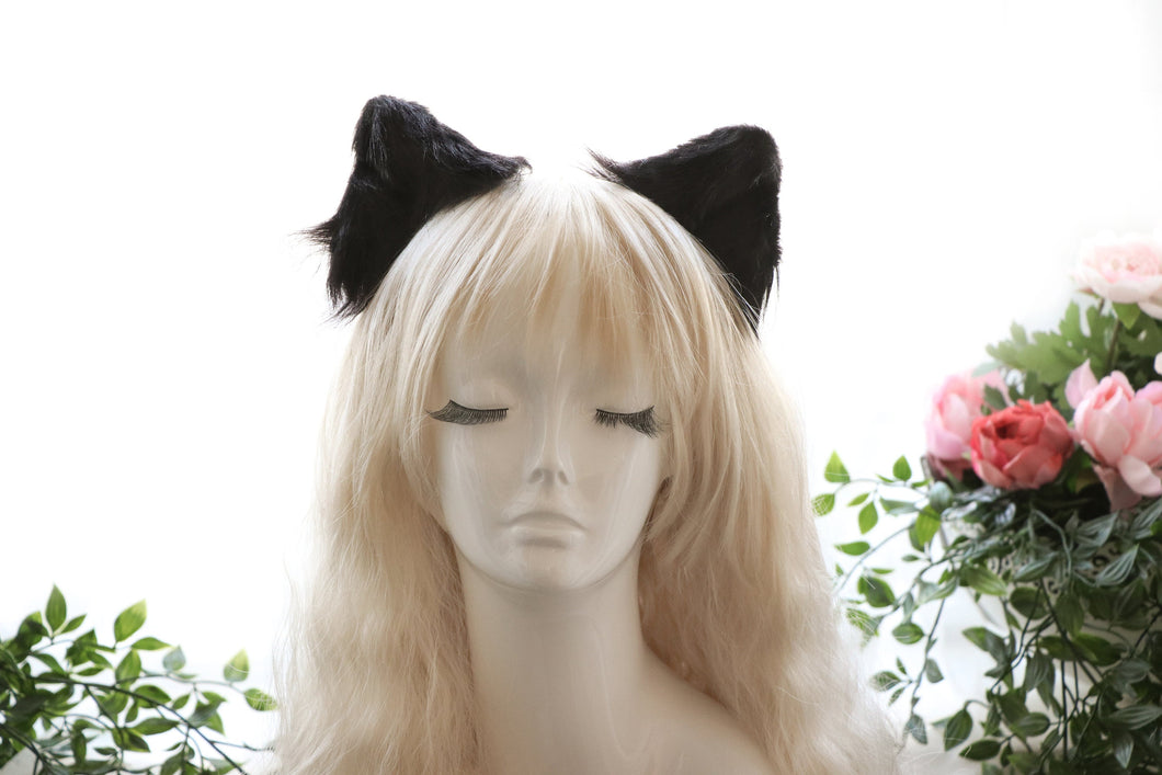 Black Cat ears Kitty kitten Cosplay Anime Headwear Long Furry Animal Hair clip Hairpin Costume Natural Simulation