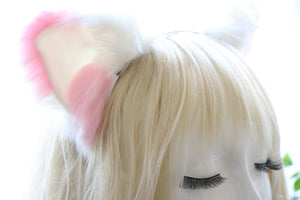 Cat ears Kitty Headwear White/Pink Furry Animal Headband Costume Bow Bells