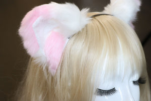 Cat ears Kitty Headwear White/Pink Furry Animal Headband Costume Bow Bells