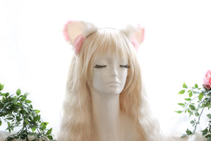 Cat ears Kitty Headwear White/Pink Furry Animal Headband Costume Bow Bells