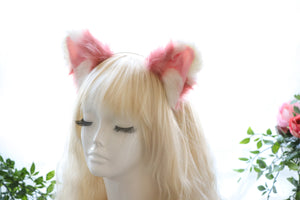 Cat ears Kitty Headwear Watermelon Pink/White Furry Animal Headband Costume Bow Bells