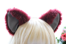 Load image into Gallery viewer, Cat ears Kitty Headwear Red Wine Brown Red Grey Inside Furry Animal Headband Costume Bow Bells