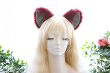 Load image into Gallery viewer, Cat ears Kitty Headwear Red Wine Brown Red Grey Inside Furry Animal Headband Costume Bow Bells